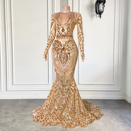 Mermaid Prom Dresses, Vintage Gold Prom Dresses,..