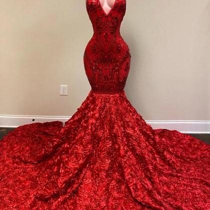 Red Sparkly Prom Dresses, Halter Prom Dresses,..
