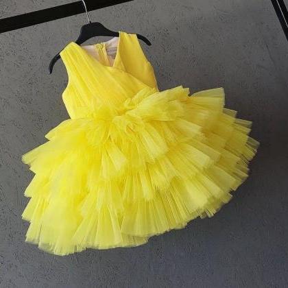 Yellow Flower Girl Dress, Little Girl Prom..