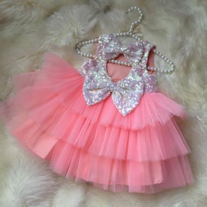 Pink Flower Girl Dresses, Kids Prom Dresses, Tulle..