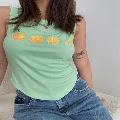 Ins Summer Fruit Print Vest, Sexy Girl Short Top,..