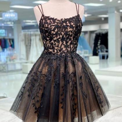 Black Prom Dresses, Lace Applique Prom Dresses,..