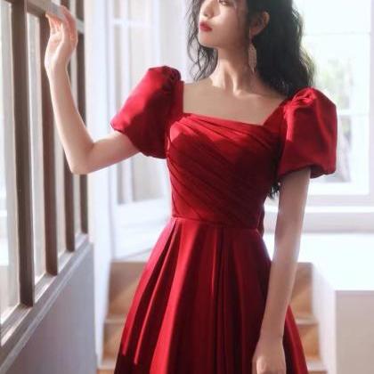 Vintage Prom Dresses, Red Prom Dresses, Satin..