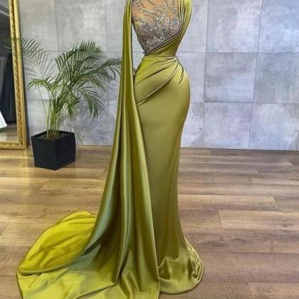 Luxury Formal Dress, Beaded Evening Dress, Emerald..