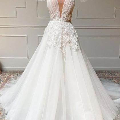 Wedding Dresses For Bride, Lace Applique Wedding..