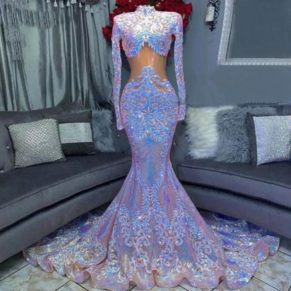 Mermaid Prom Dress, High Neck Prom Dress, Long..