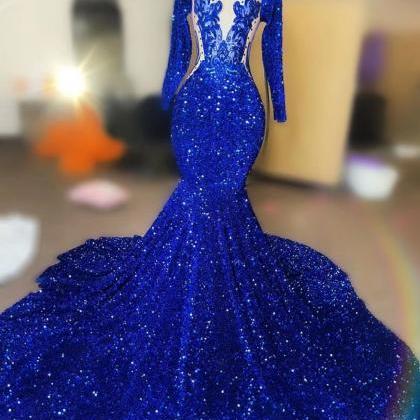 Royal Blue Evening Dresses, Glitter Evening Dress,..