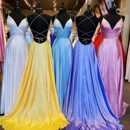 A Line Prom Dresses, Satin Prom Dresses, Prom..