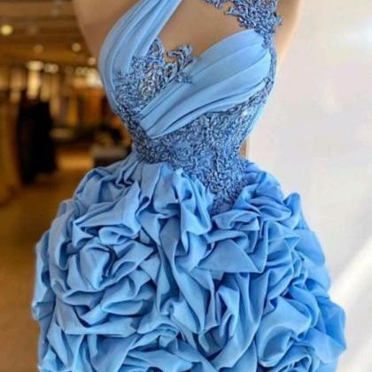 Blue Prom Dress, Cocktail Dress, Lace Prom..