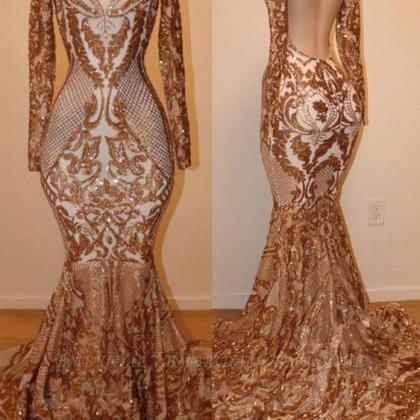 Gold Evening Dress, Sparkly Lace Evening Dresses,..