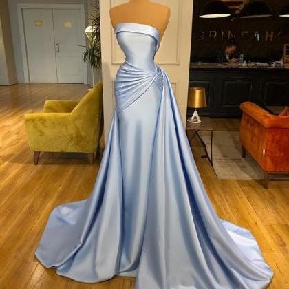 Strapless Prom Dresses, Blue Prom Dresses, Elegant..