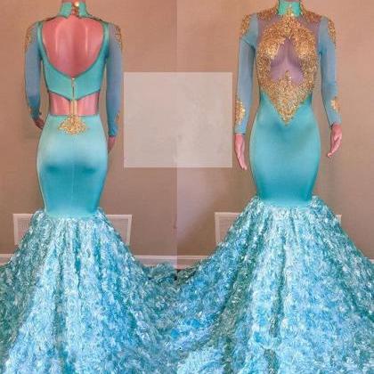 Mermaid Prom Dresses, African Prom Dresses, Blue..