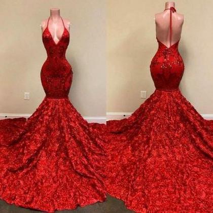Halter Prom Dresses, Red Sparkly Prom Dresses,..