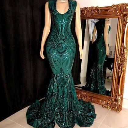 Green Evening Dress, Sparkly Lace Evening Dress,..