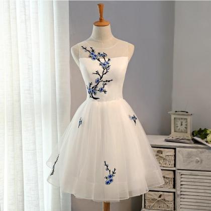 White Prom Dresses, Embroidery Lace Prom Dresses,..