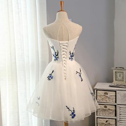 White Prom Dresses, Embroidery Lace Prom Dresses,..