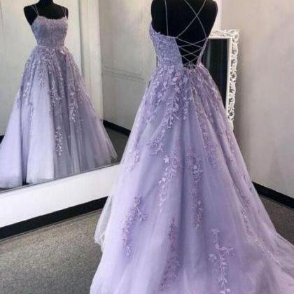 Purple Prom Dresses, Lace Applique Prom Dress,..
