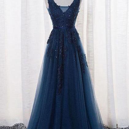 Elegant Prom Dresses For Wedding Party, Navy Blue..