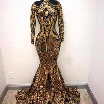 African Evening Dresses, Black And Gold Formal..