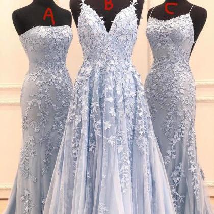 Blue Lace Prom Dresses, Senior Formal Dresses,..