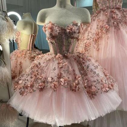 3d Flower Prom Dresses, Pink Prom Dresses, Robes..