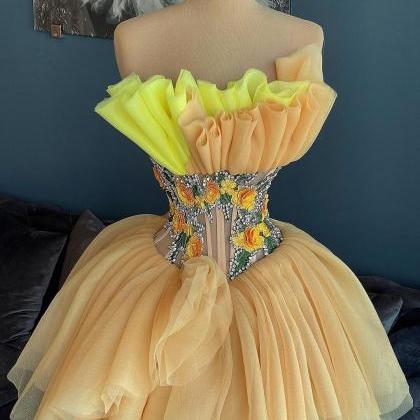 Robe De Soirée Femme, Yellow Prom Dresses, Tulle..