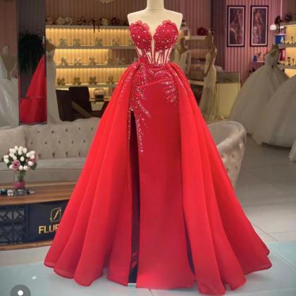 Red Prom Dresses, Robes De Bal, Sweetheart Neck..