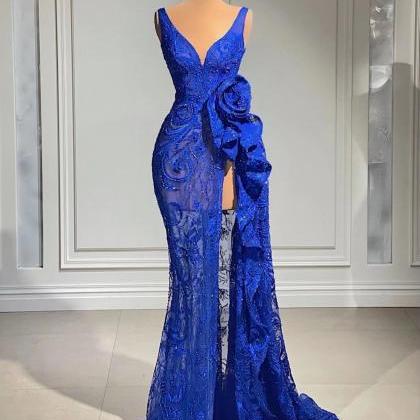 Modest Prom Dresses, Royal Blue Prom Dresses, Lace..