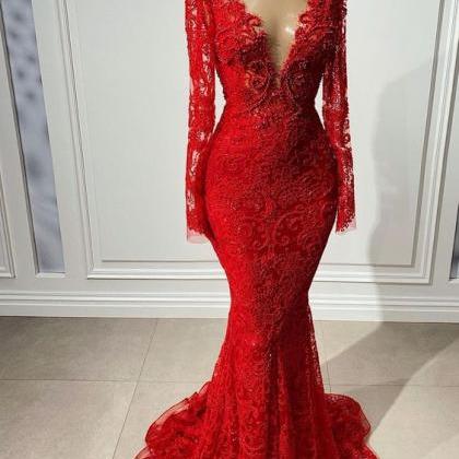 Long Sleeve Evening Dresses, Red Evening Dresses,..