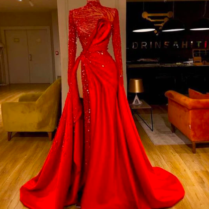 High Neck Prom Dresses, Red Prom Dresses, Sparkly..