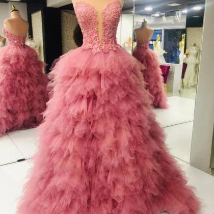 Rose Pink Prom Dress, Ball Gown Prom Dresses, Prom..