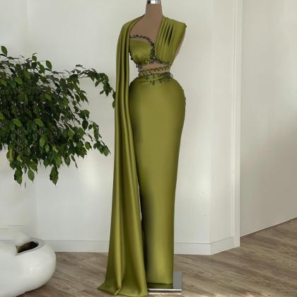 Olive Green Evening Dresses, Beaded Evening Dress,..
