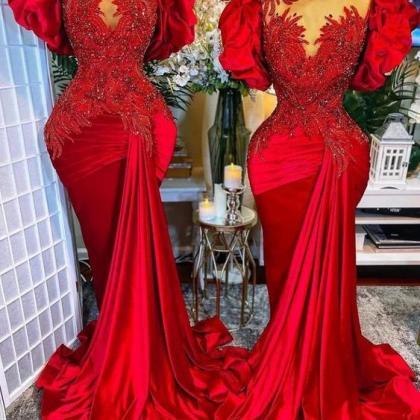 Luxury Evening Dresses, Mermaid Evening Dress, Red..
