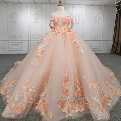 Sweet 18 Dresses, Quinceanera Dresses, Peach Prom..