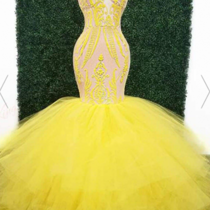 Fashion Party Dresses, Halter Prom Dresses, Yellow..