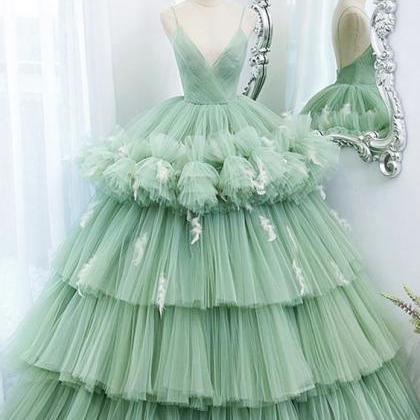 Green Prom Dresses, Robes De Bal, V Neck Prom..