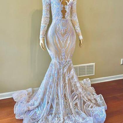 Long Sleeve Prom Dress, Sparkly Prom Dresses,..