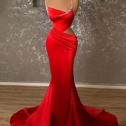 Red Evening Dress, Elegant Evening Dresses, Simple..