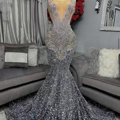 Glitter Party Dresses, Silver Prom Dresses, Luxury..