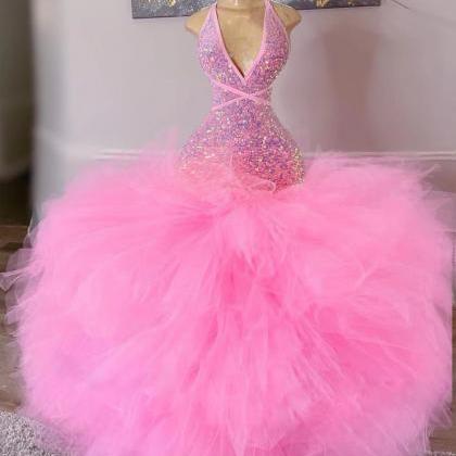 Puffy Prom Dresses, Fashion Party Dresses, Pink..