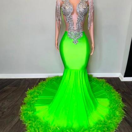 Custom Prom Dresses, Green Prom Dresses, Luxury..