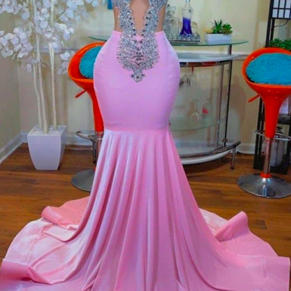 Pink Prom Dresses, Luxury Prom Dresses, Beaded..