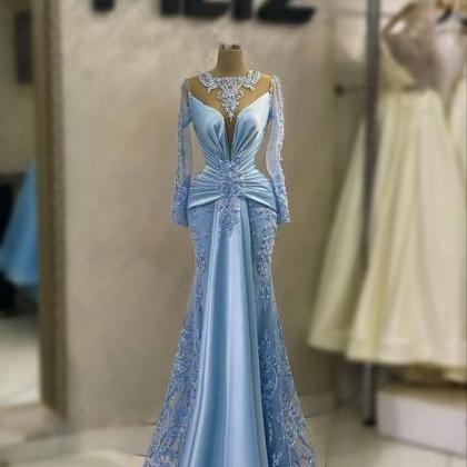 Blue Prom Dresses, Lace Applique Prom Dresses,..