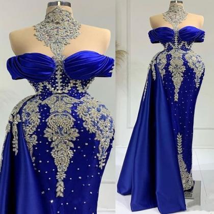 Royal Blue Prom Dresses, Lace Applique Prom..