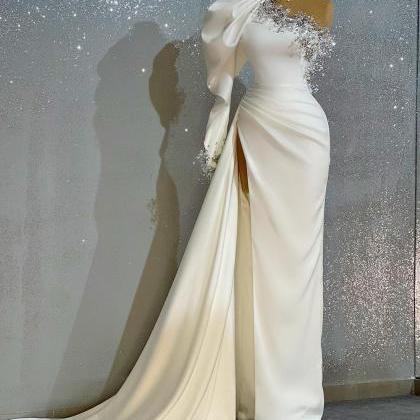 White Prom Dresses, One Shoulder Prom Dresses,..