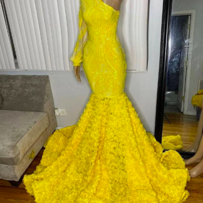 Yellow Prom Dresses, One Shoulder Prom Dresses,..