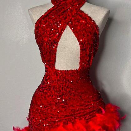 Halter Prom Dresses, Mini Dresses, Red Prom Dress,..