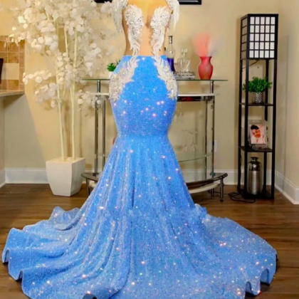 Blue Prom Dresses, Tassels Prom Dresses, Sparkly..