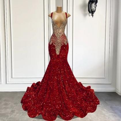 Luxury Prom Dresses, Sparkly Prom Dresses, Red..