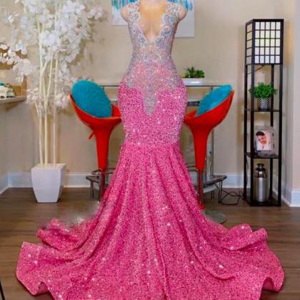 Glitter Prom Dresses, Diamonds Prom Dresses, Pink..
